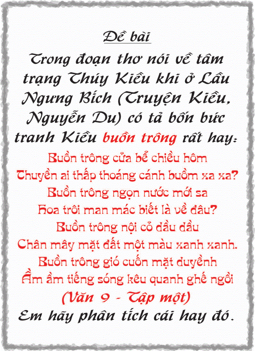 Tâm trạng thúy kiều ở lầu ngưng bích