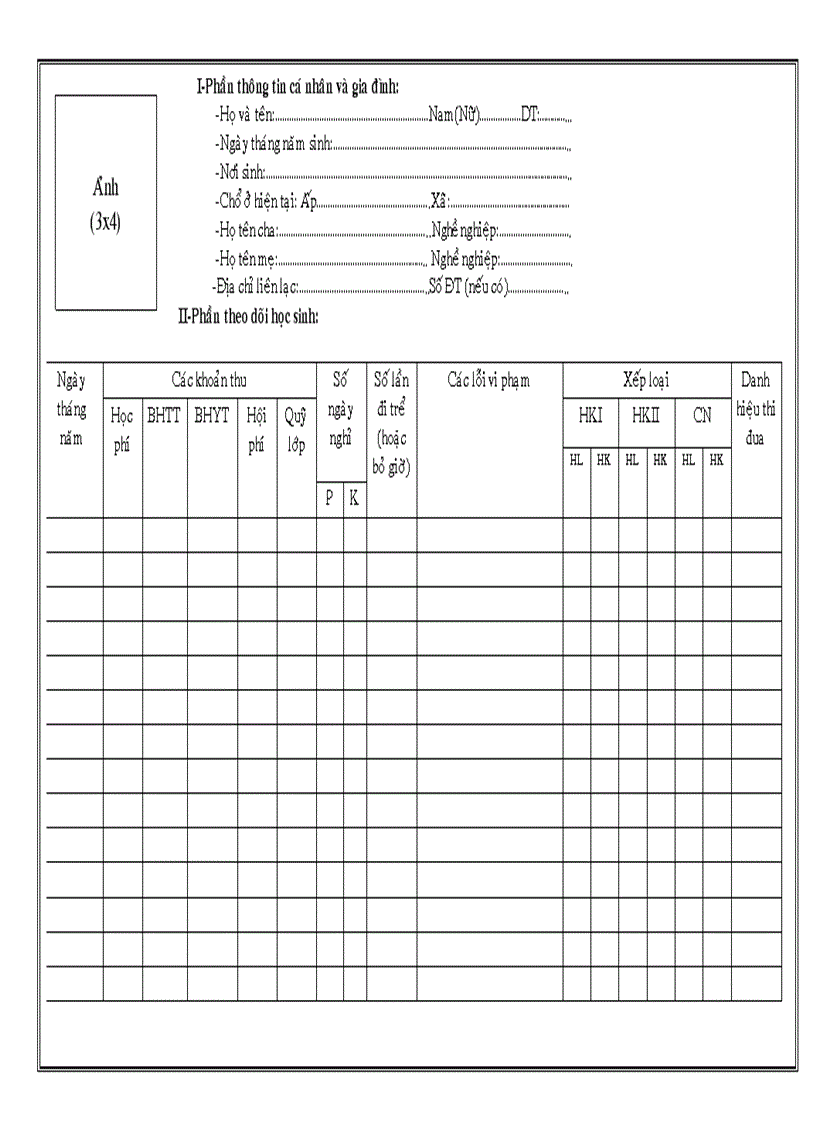 Mẫu sổ chủ nhiệm