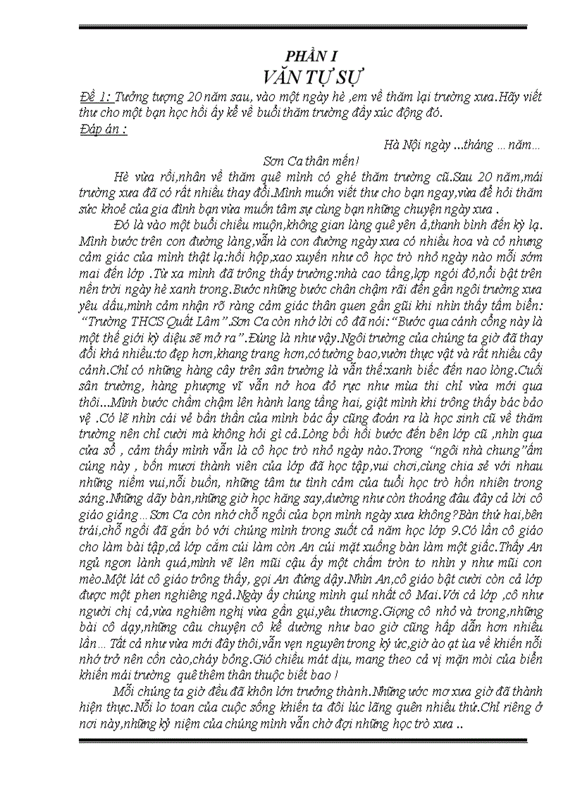 Những bài làm văn hay Lớp 9 Ôn thi THPT