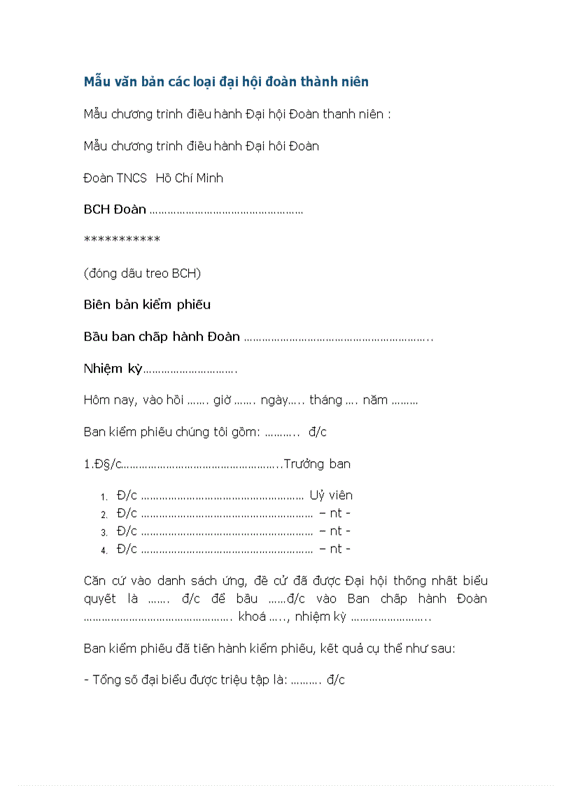 Mẫu văn bản về đoàn