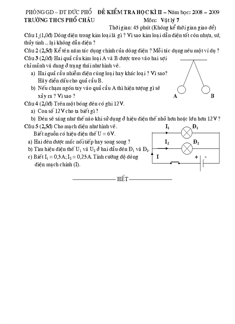 KTHK 2 Vật Lý 7