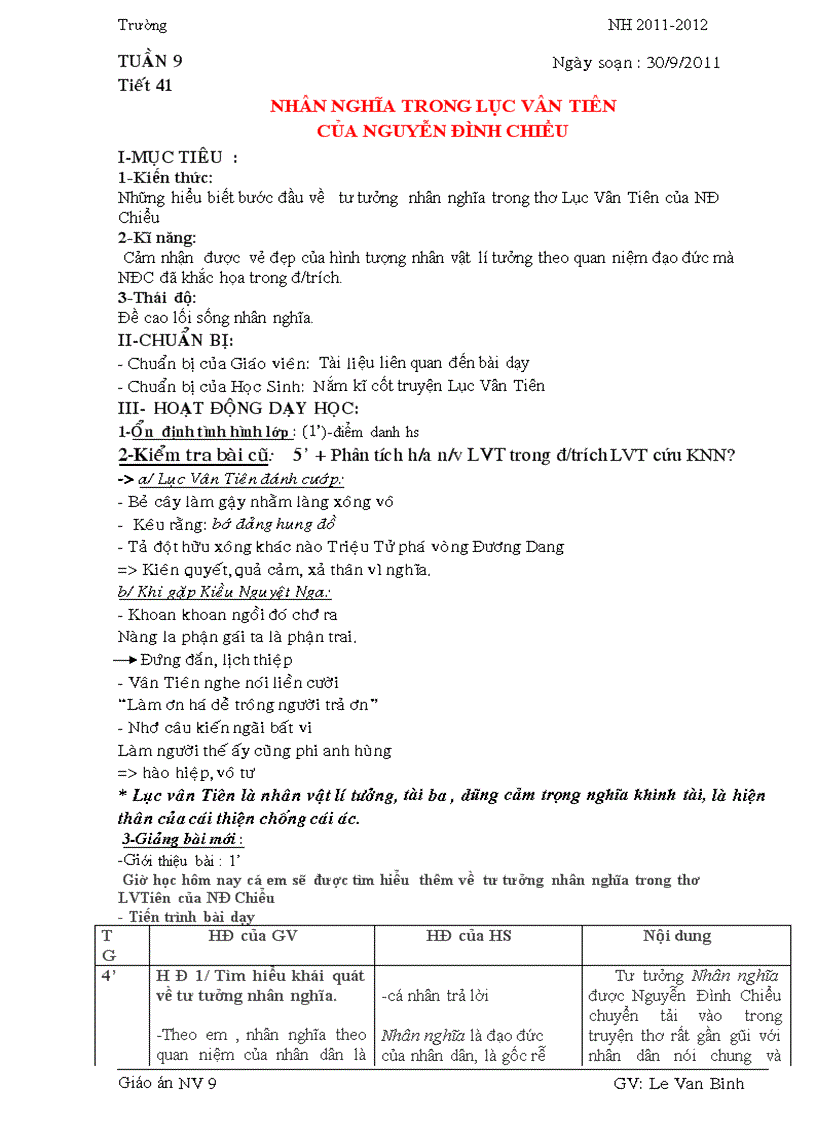 Văn 9 Tiết 41 Nhân nghĩa trong LVT của NĐC