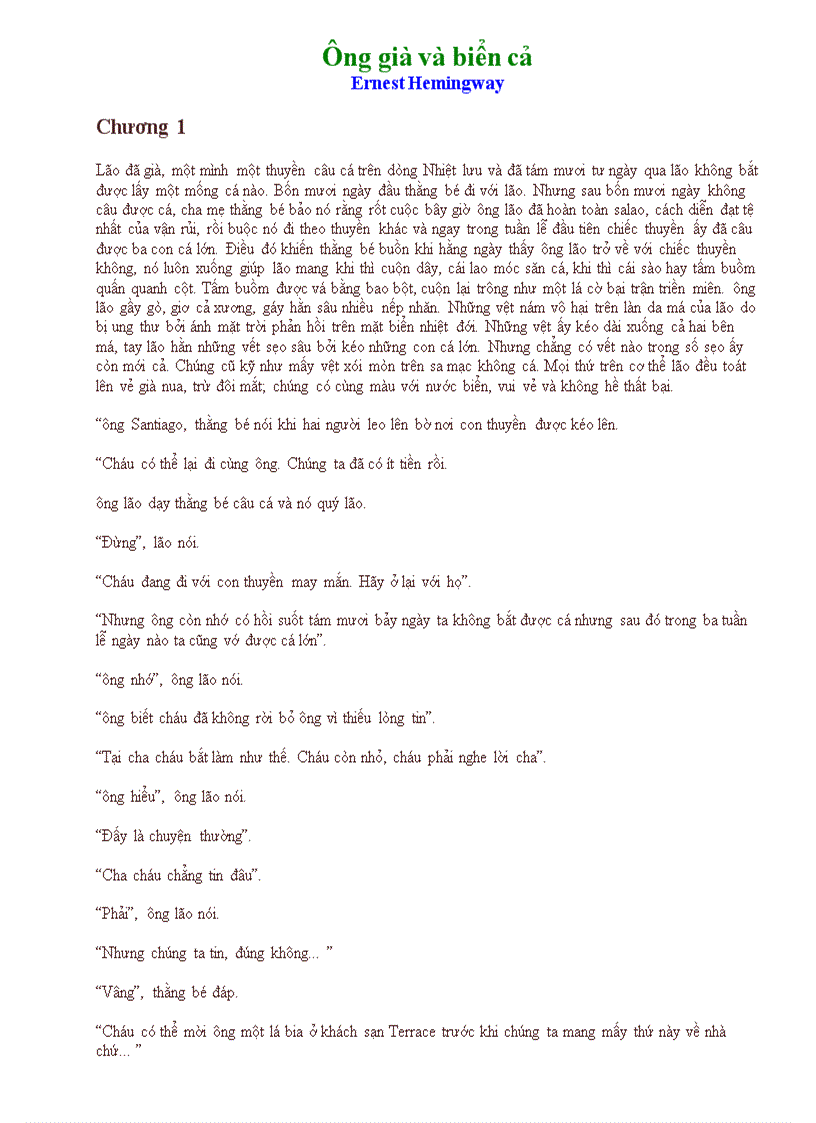 Ông già và biển cả Ernest Hemingway