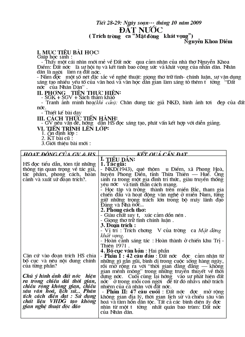 Tiết 28 29 Đất Nước Nguyễn Khoa Điềm