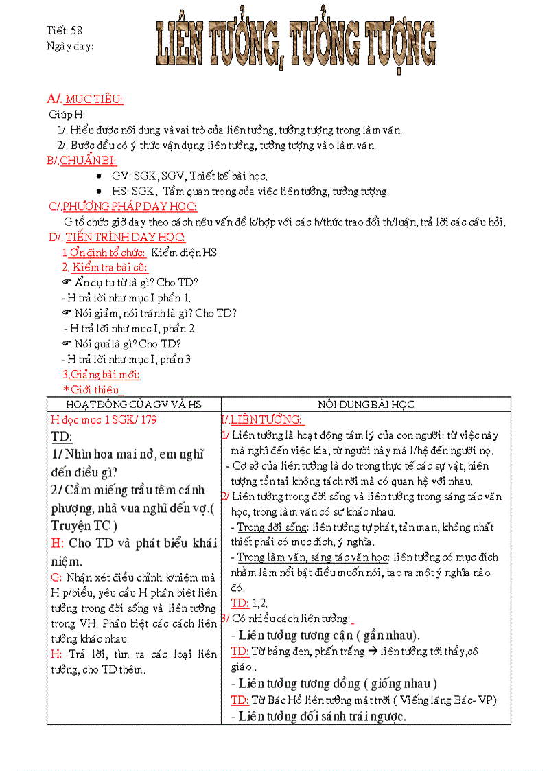 Liên tưởng tưởng tượng 10NC