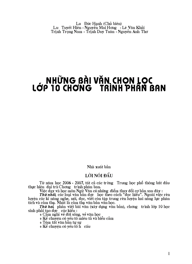 Những bài văn chọn lọc lớp 10