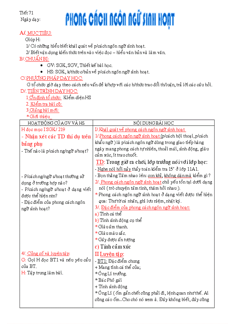 Phong cách ngôn ngữ sinh hoạt NC10