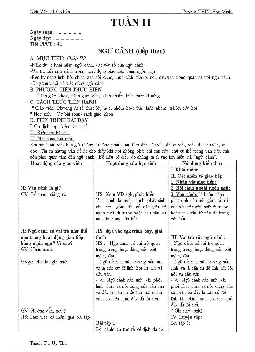 Ngu van 11 tuan 11