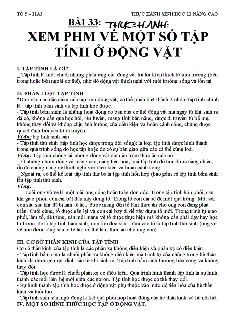 Thực hành sinh 11 bài 33