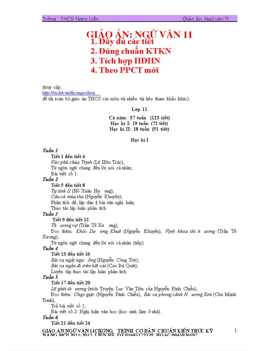 Văn 11 cả năm ppct mới hay