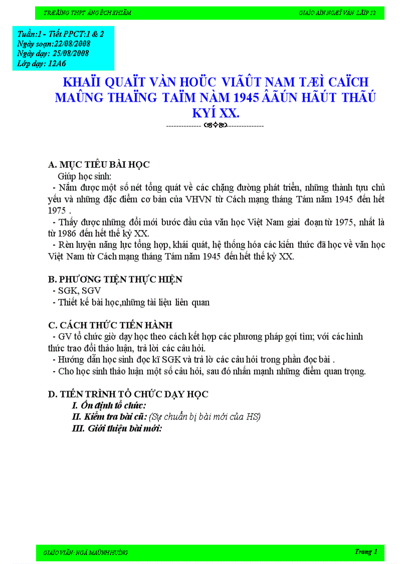 Giáo án Ngữ văn 2008 2009