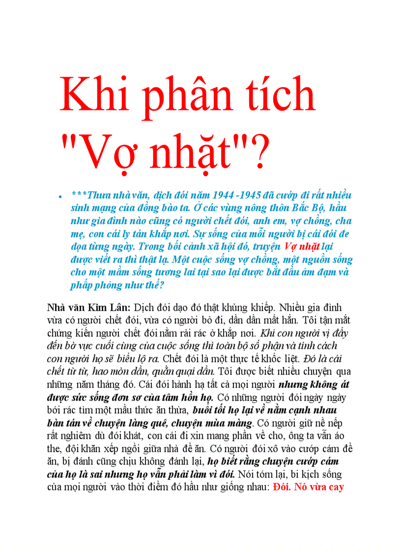 Khi phân tích Vợ nhặt