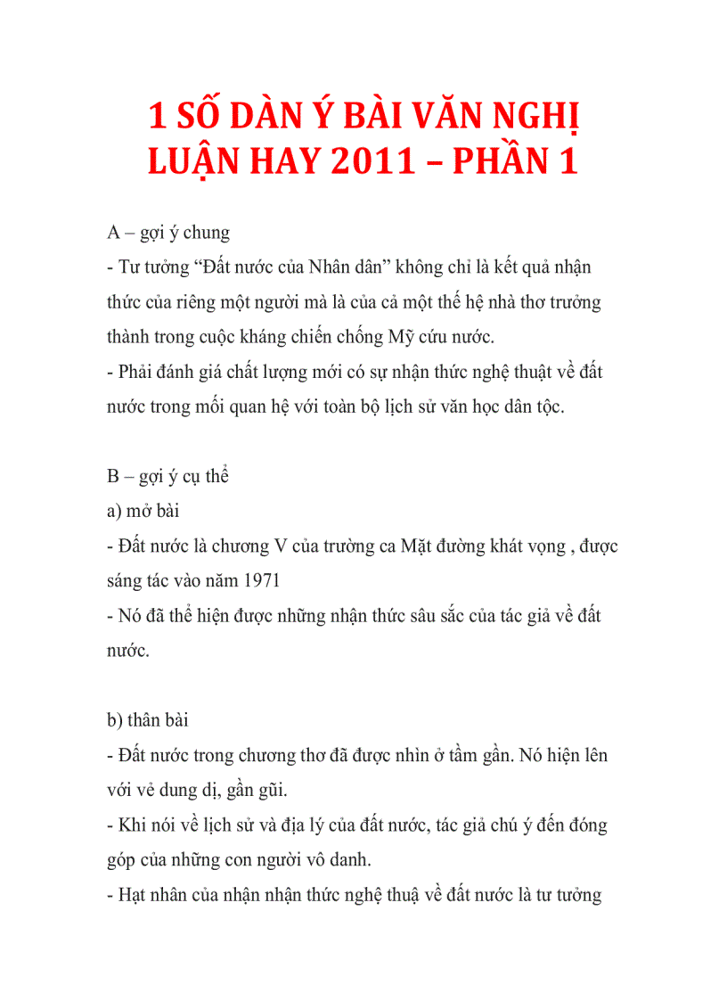 Một số dàn ý bài văn nghị luận hay phần 1