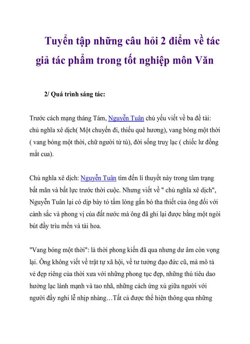 Tuyển tập tác giả tác phẩm trong thi tn môn văn