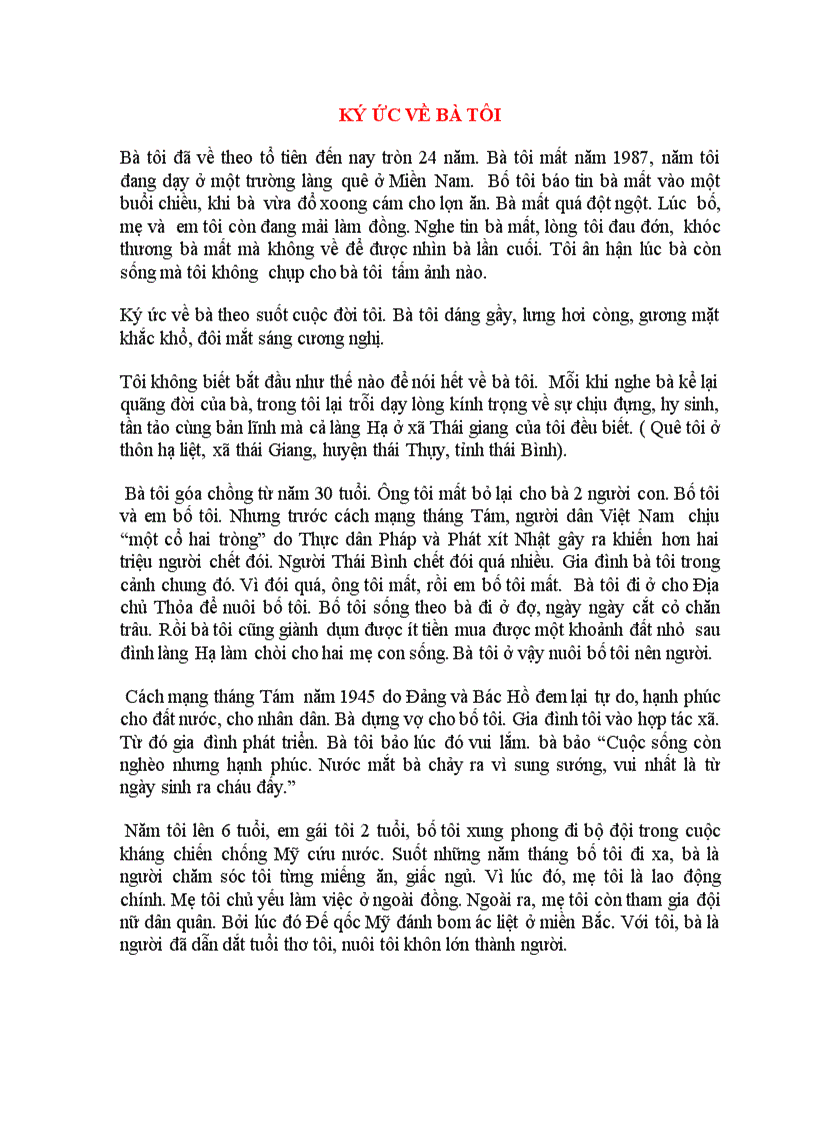 Ký ức bà tôi ngoại khóa 12