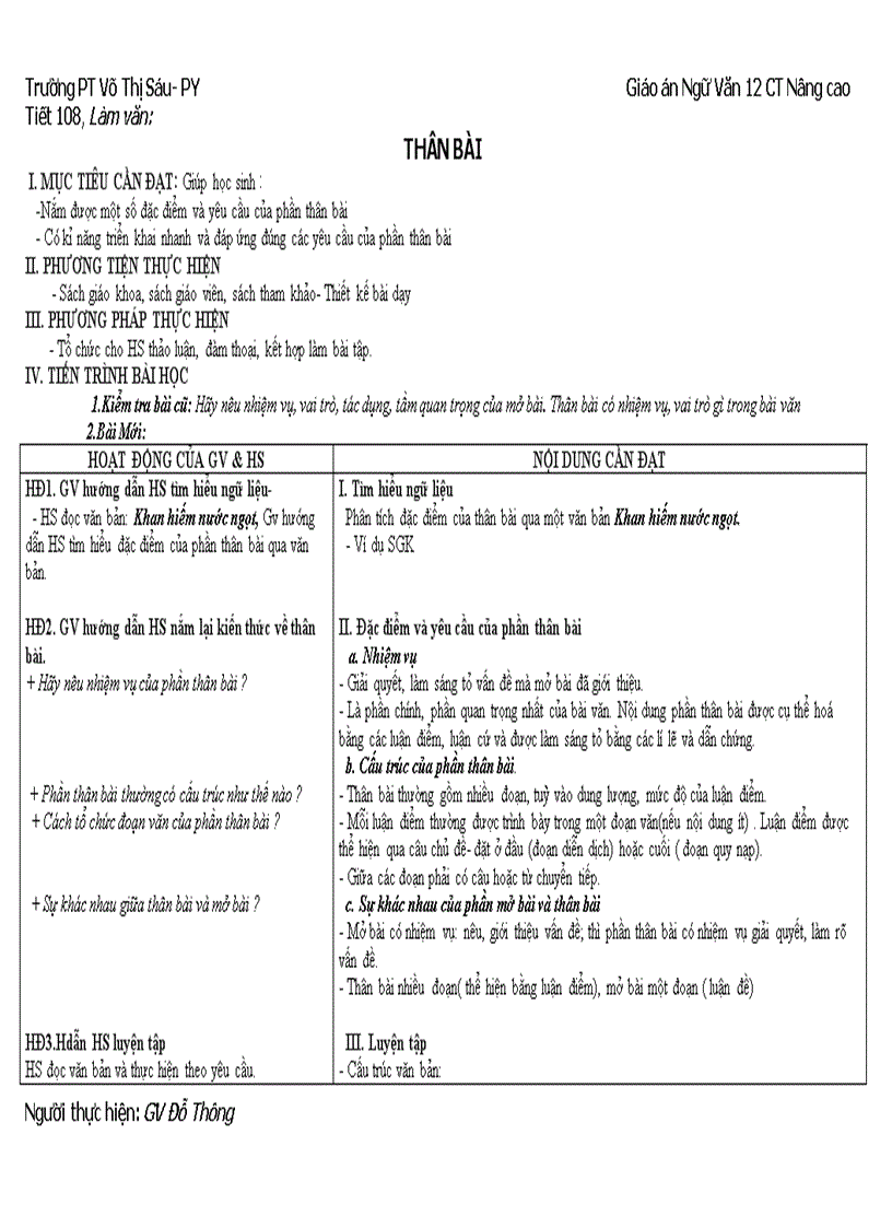 Tuần 28 tiết 108 Thân bài 12NC