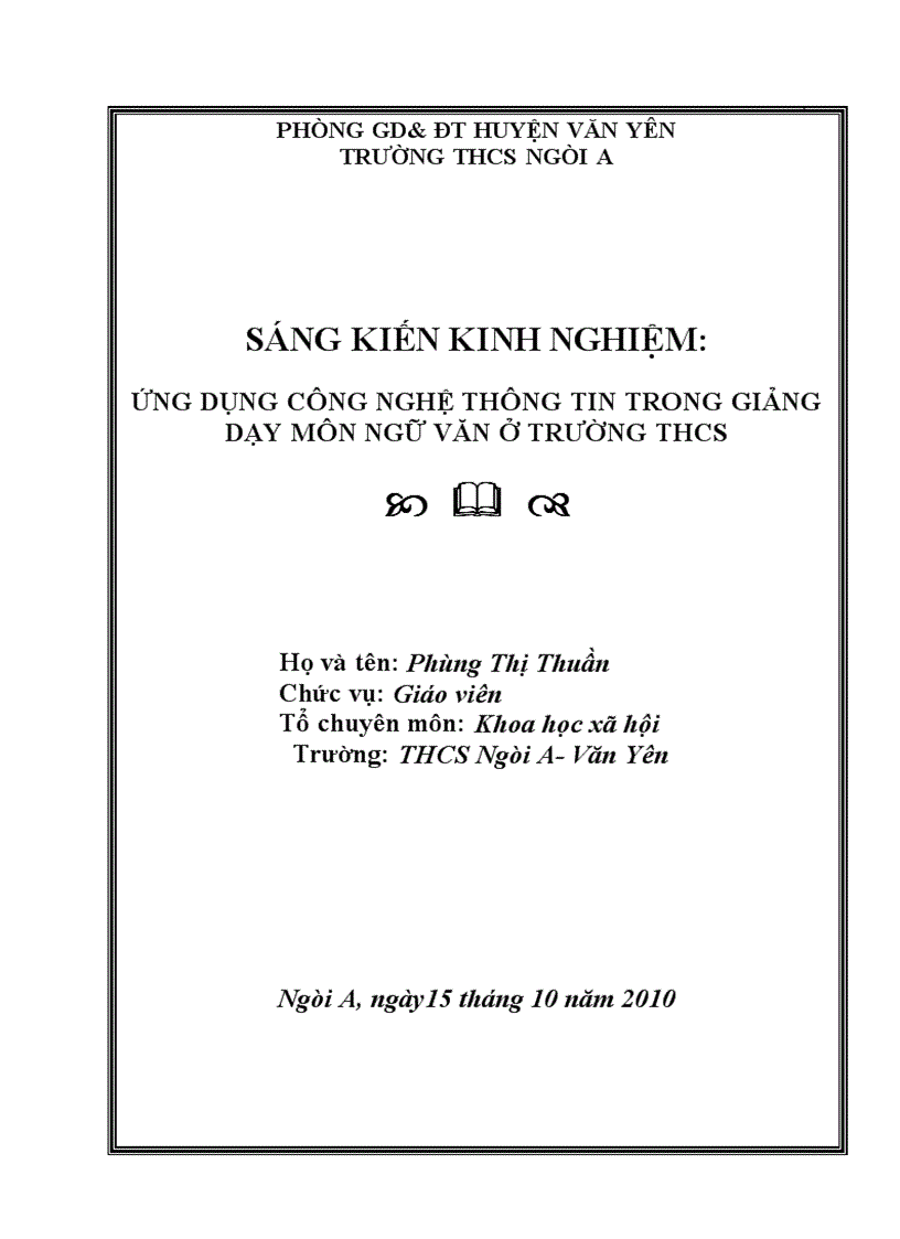 SKKN Ứng dụng CNTT trong day học Ngữ văn
