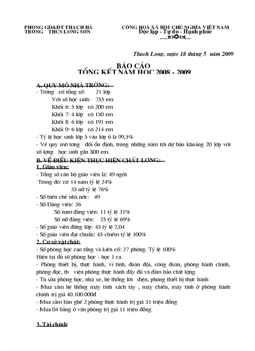 Bao cao tong ket nam hoc 2008 2009