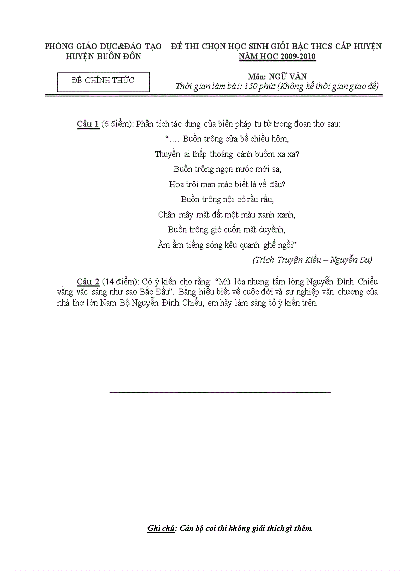 Thi hsg huyện 2010 ngữ văn