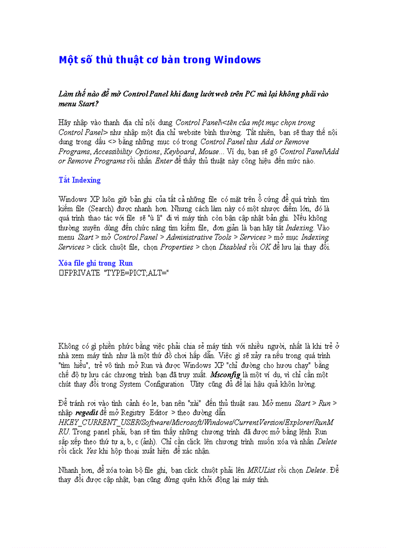 Một số thủ thuật cơ bản trong Windows doc