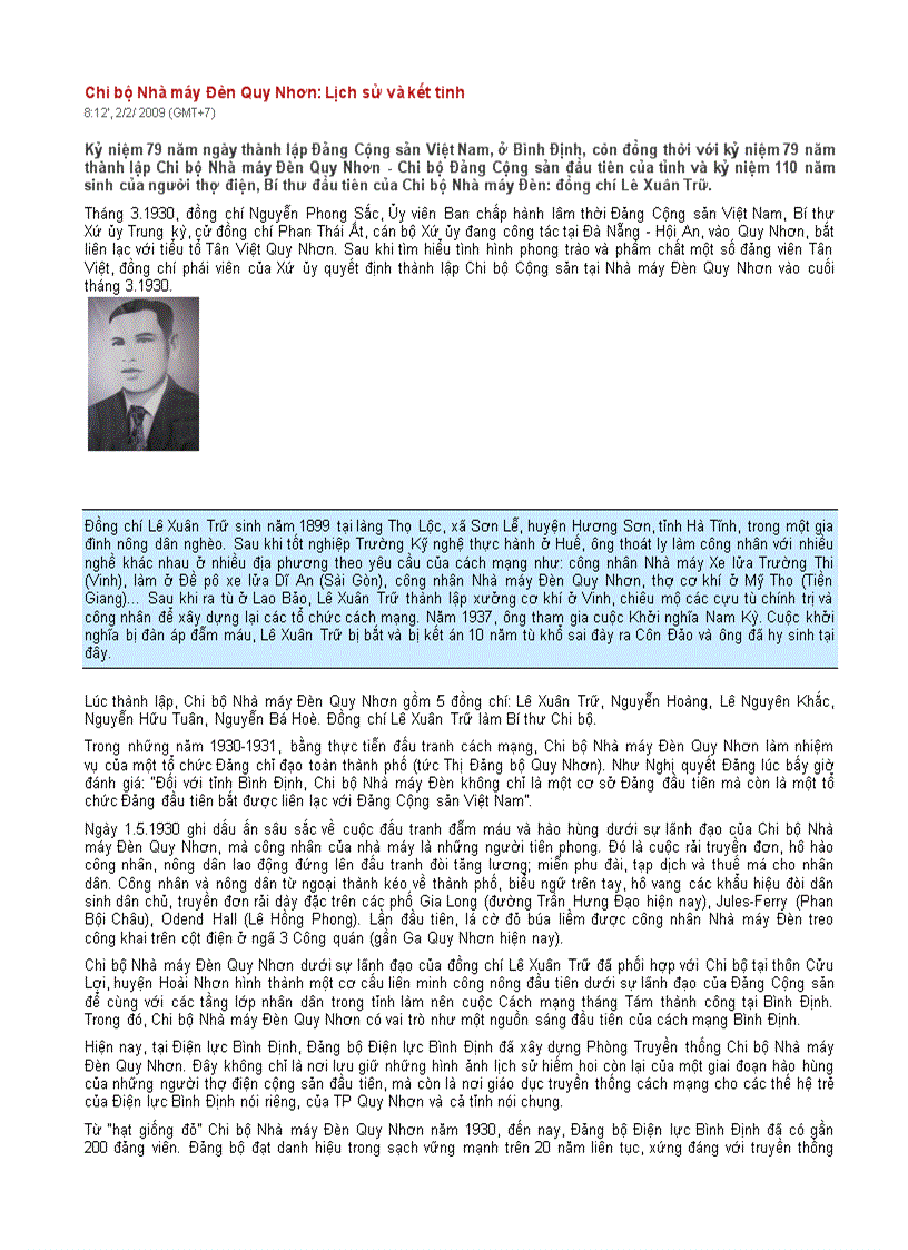 Chi bộ nhà máy đèn Quy Nhơn