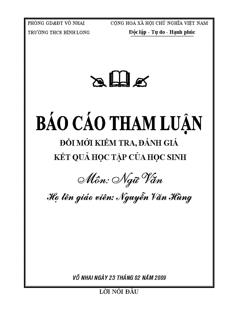 Tham luan đổi mới kiểm tra đánh giá môn ngữ van THCS