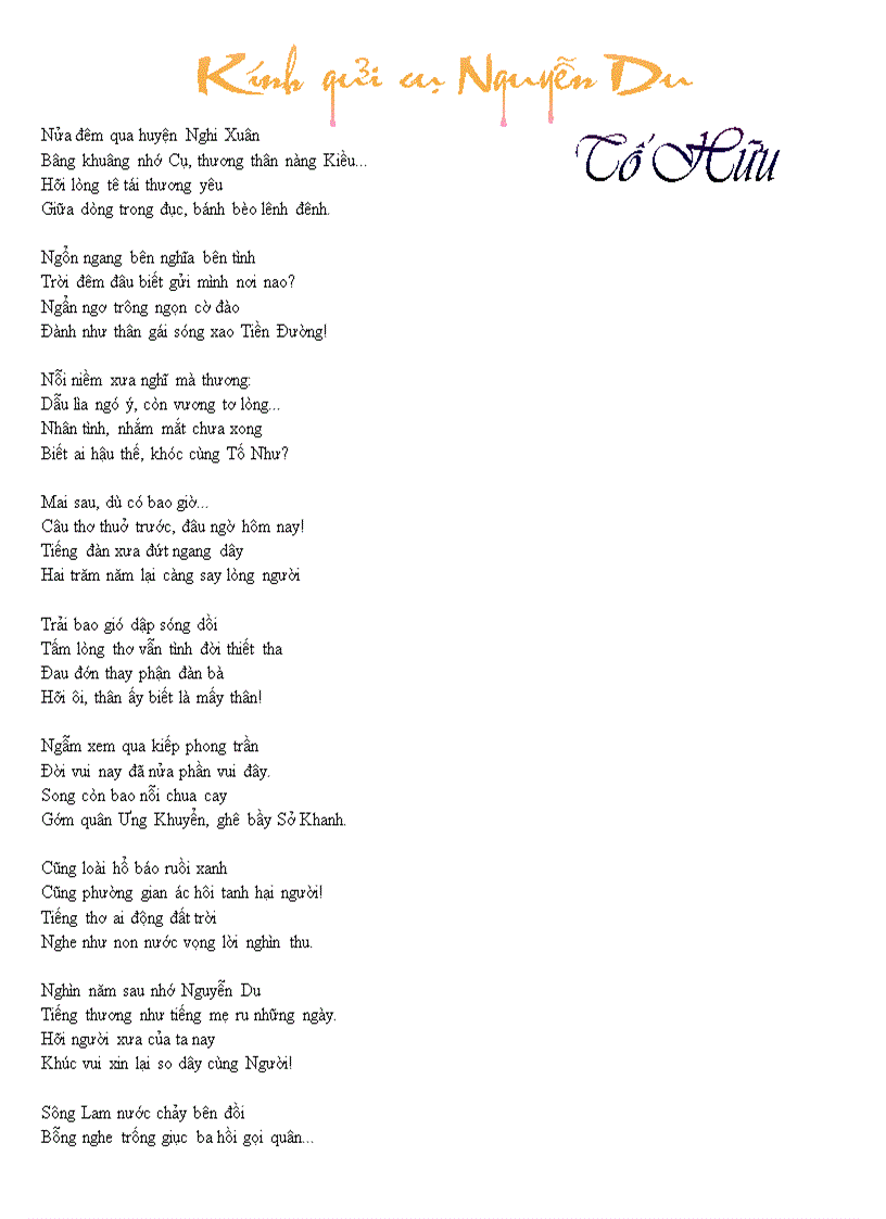 KÍNH GỬI CỤ NGUYỄN DU Tố Hữu
