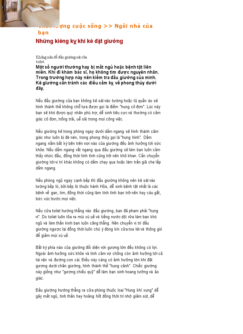 Những kiêng kỵ khi kê đặt giường