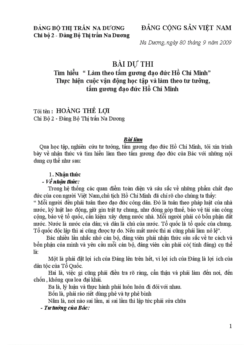 Bai du thi làm theo tu tuong tam guong dao duc Ho Chi minh
