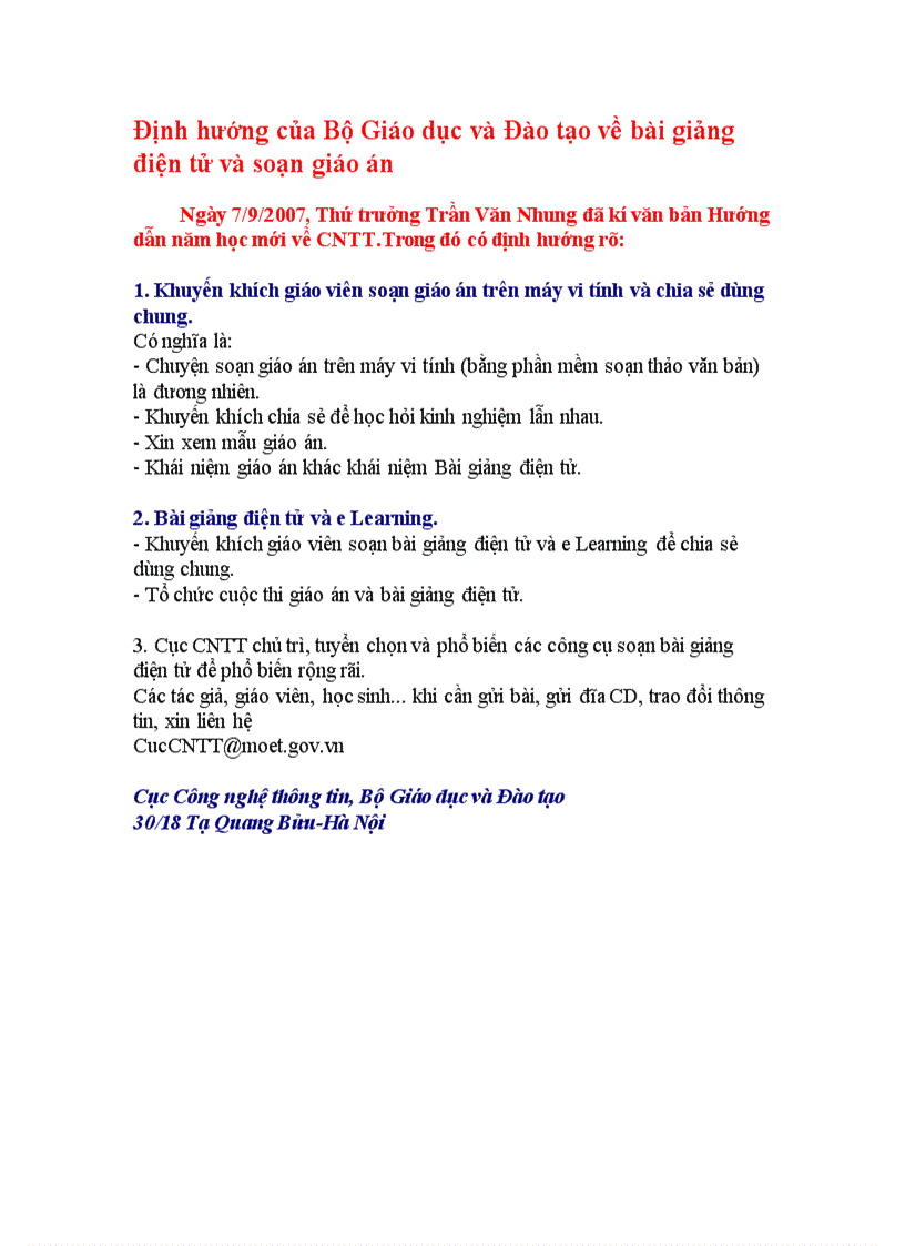 Định hướng của Bộ Giáo dục và Đào tạo về bài giảng điện tử và soạn giáo án