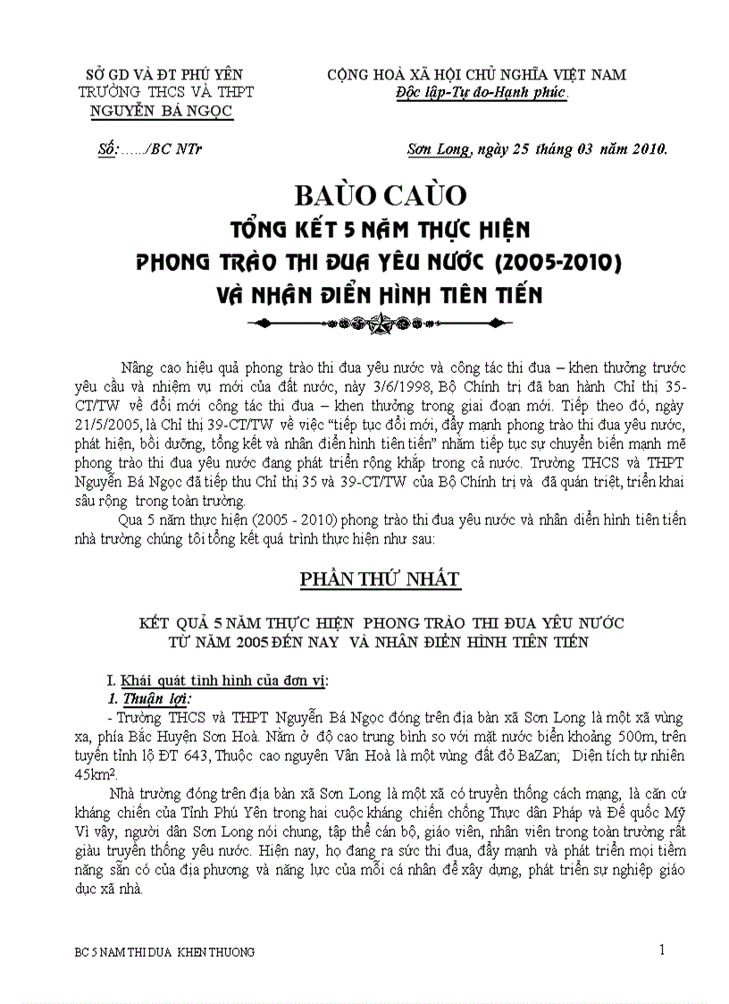 Báo cáo 5 năm thi đua khen thưởng 2005 2010