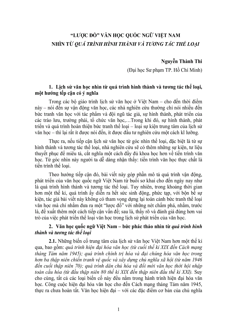 V NCKH Lượt đồ Văn học Quốc ngữ Việt Nam Quá trình hình thành và tương tác thể loại