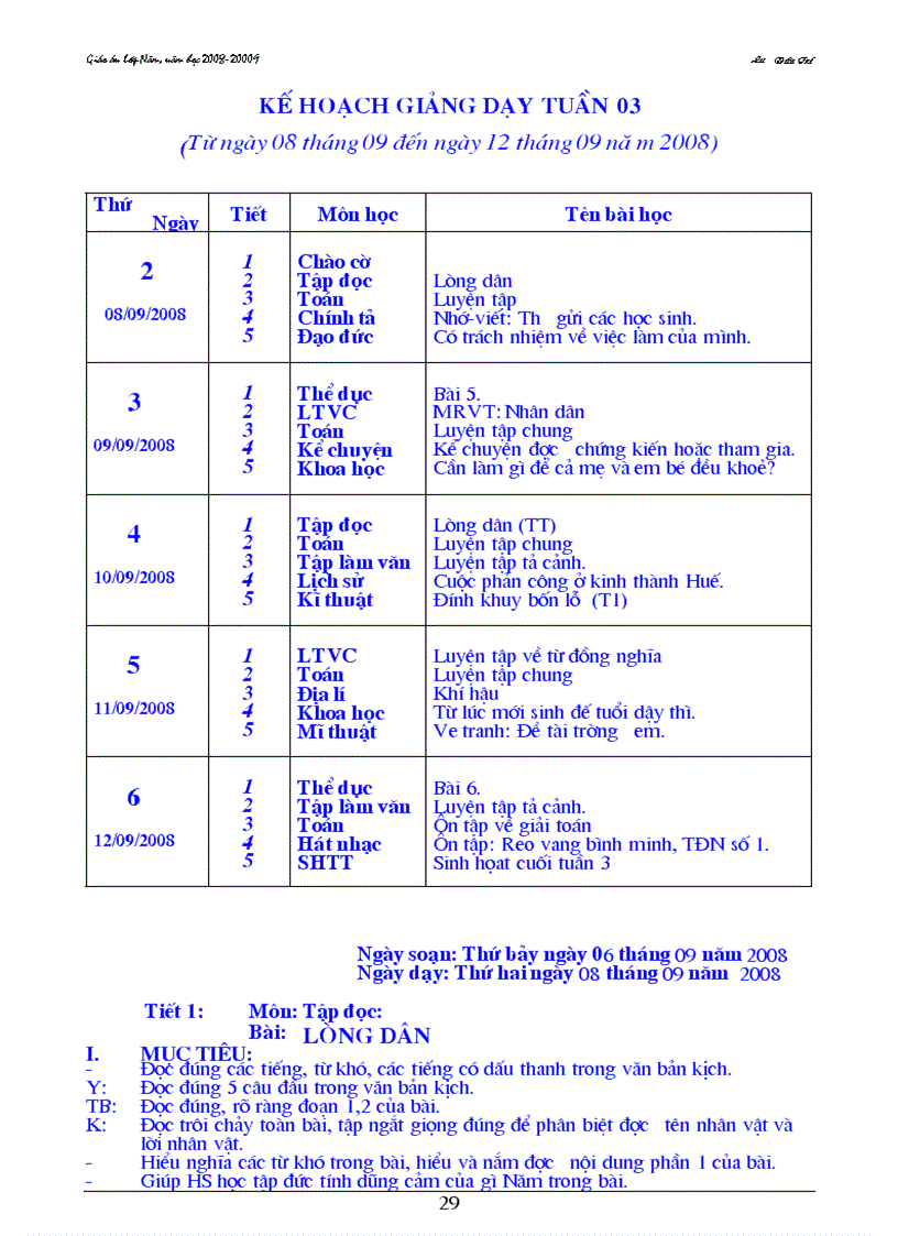 Giáo án lớp 5 tuần 3