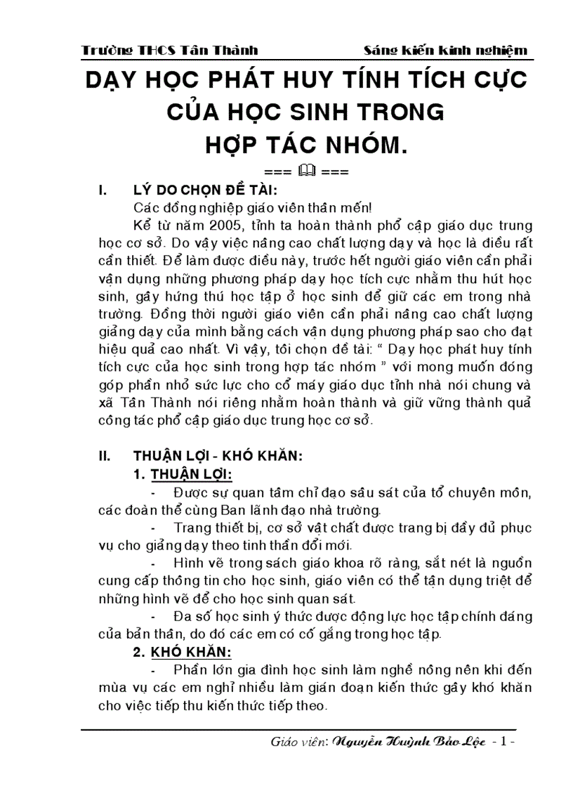 Dạy học hợp tác nhóm