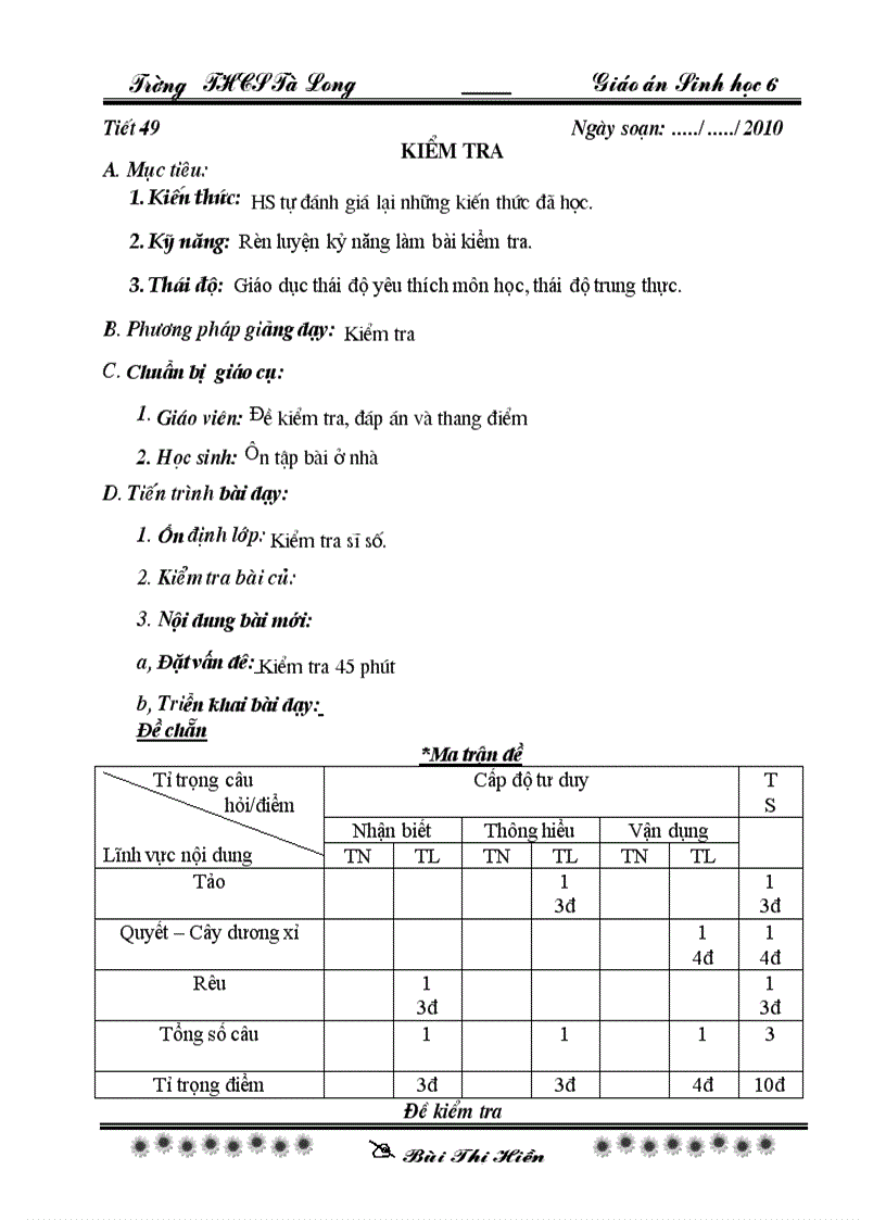 Sinh 6 tiết 49 theo chuẩn