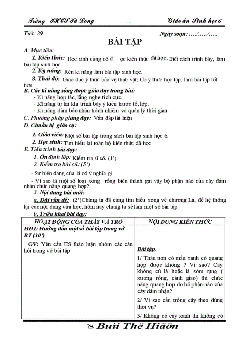 Sinh 6 tiet 29 theo chuan co KNS