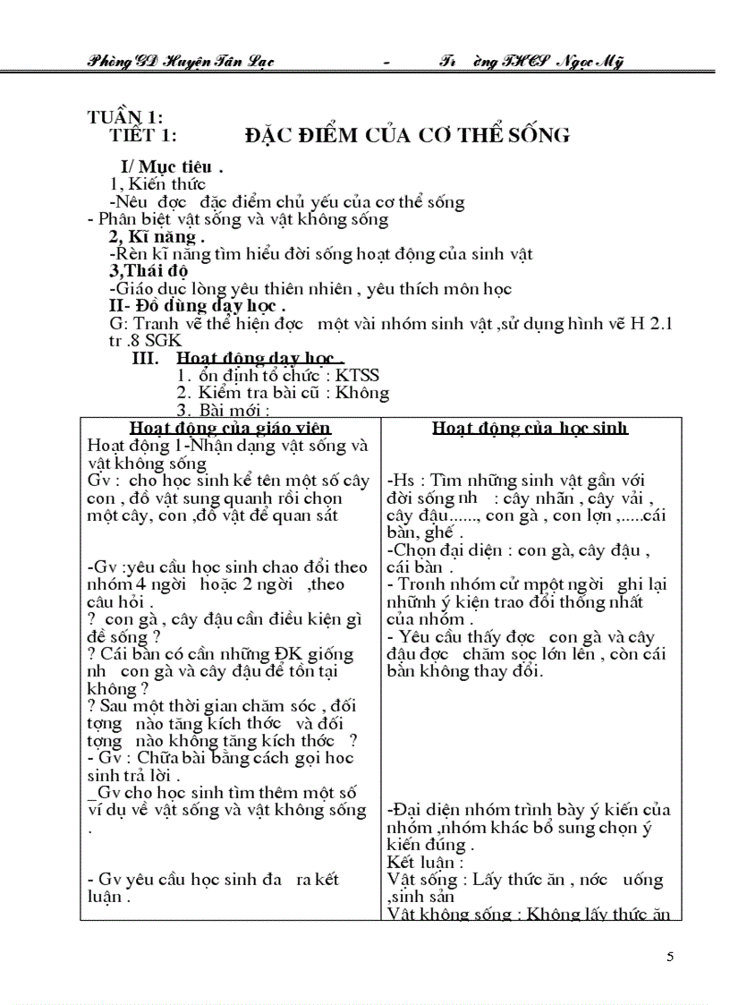 Giáo án Sinh học lớp 6 từ tiết 1 64