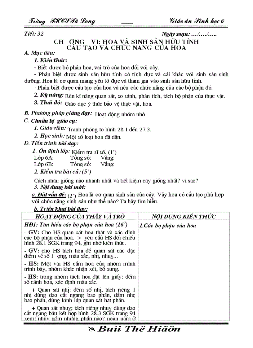 Sinh 6 tiet 32 theo chuan