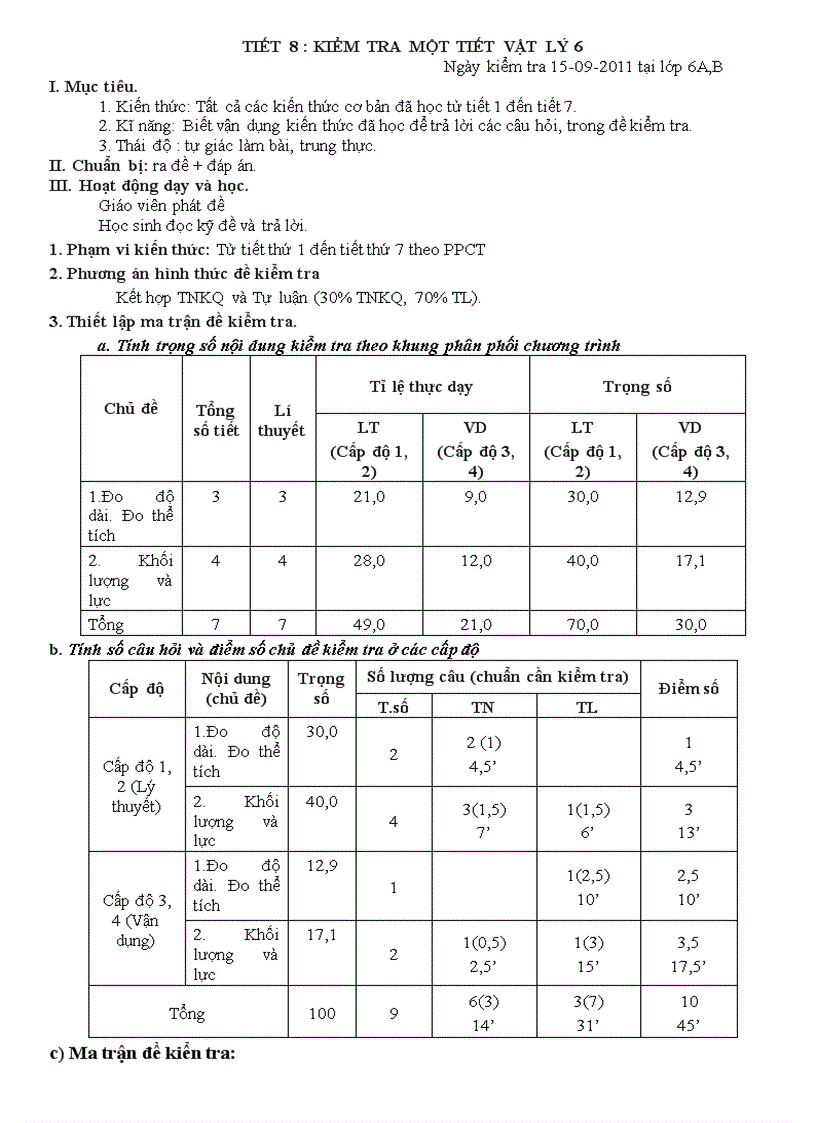 Kiểm tra lí tiết 8