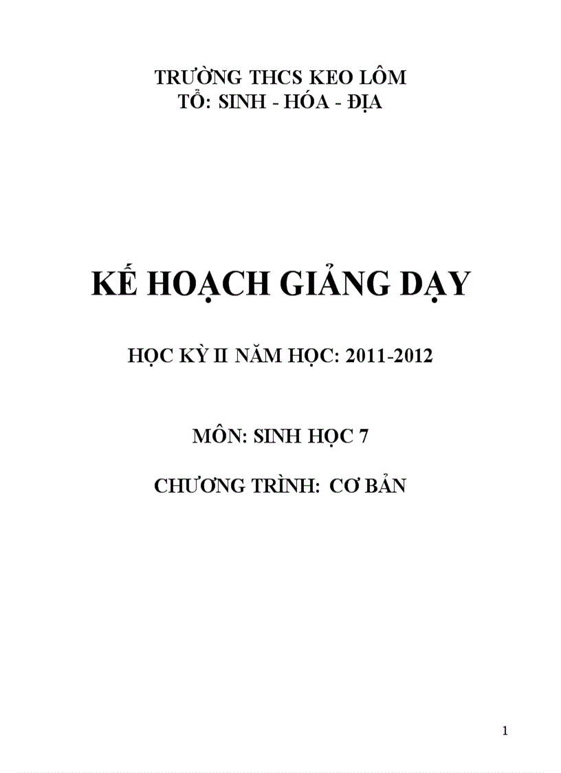 Kế hoạch giảng day sinh7 kì 2