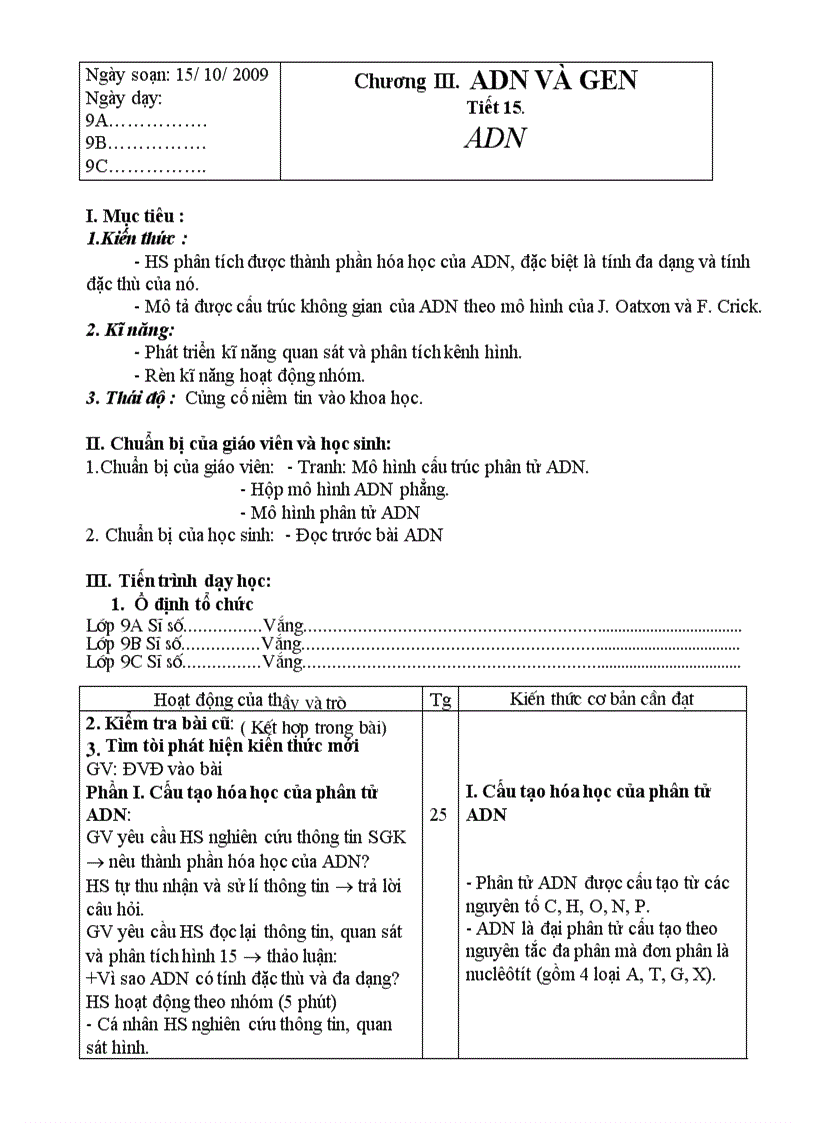 Tiết 15 ADN