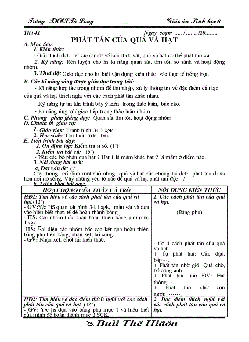 Sinh 6 tiet 41 theo chuan co KNS