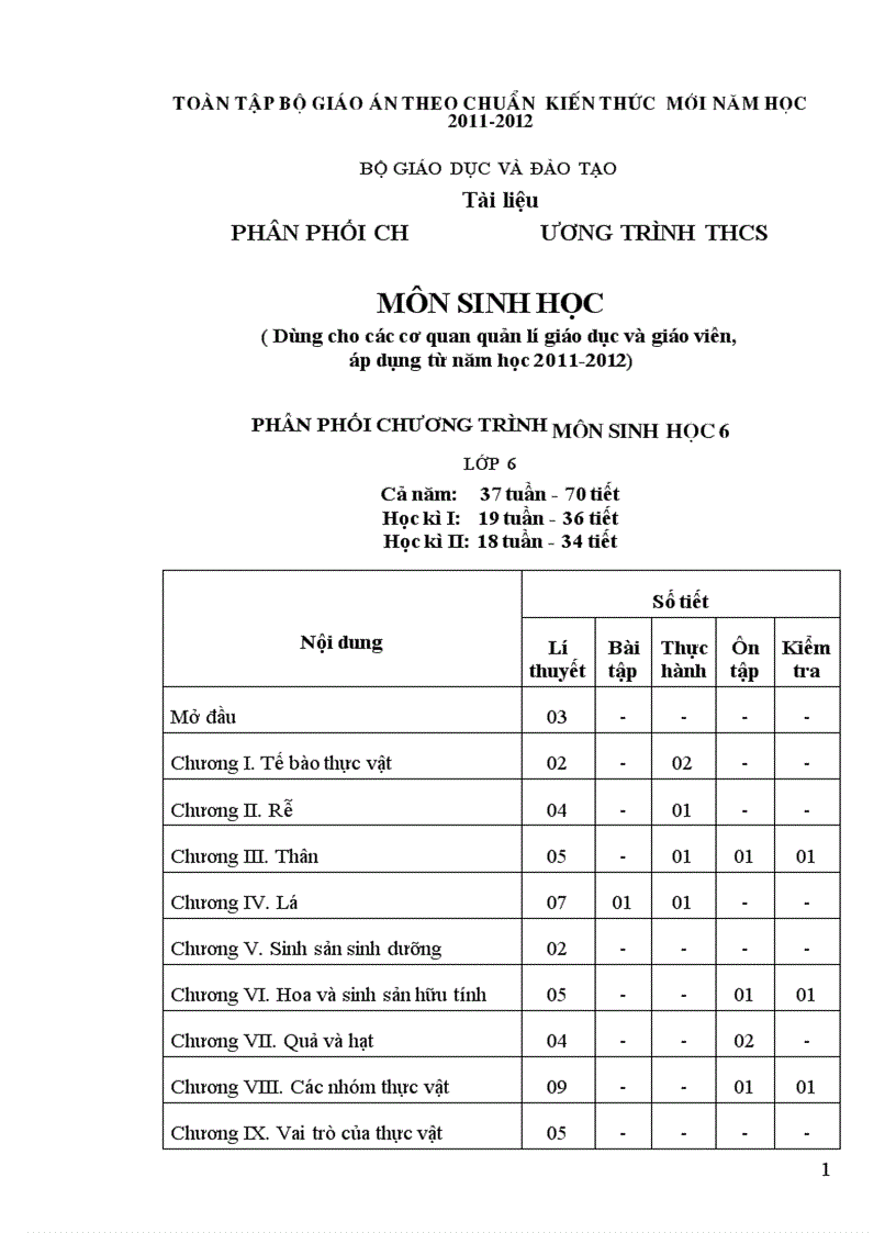 Giáo án Sinh học 6 cả năm chuẩn