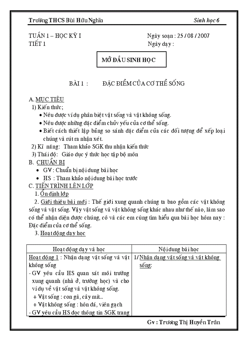 Giao an sinh hoc 6 tron bo