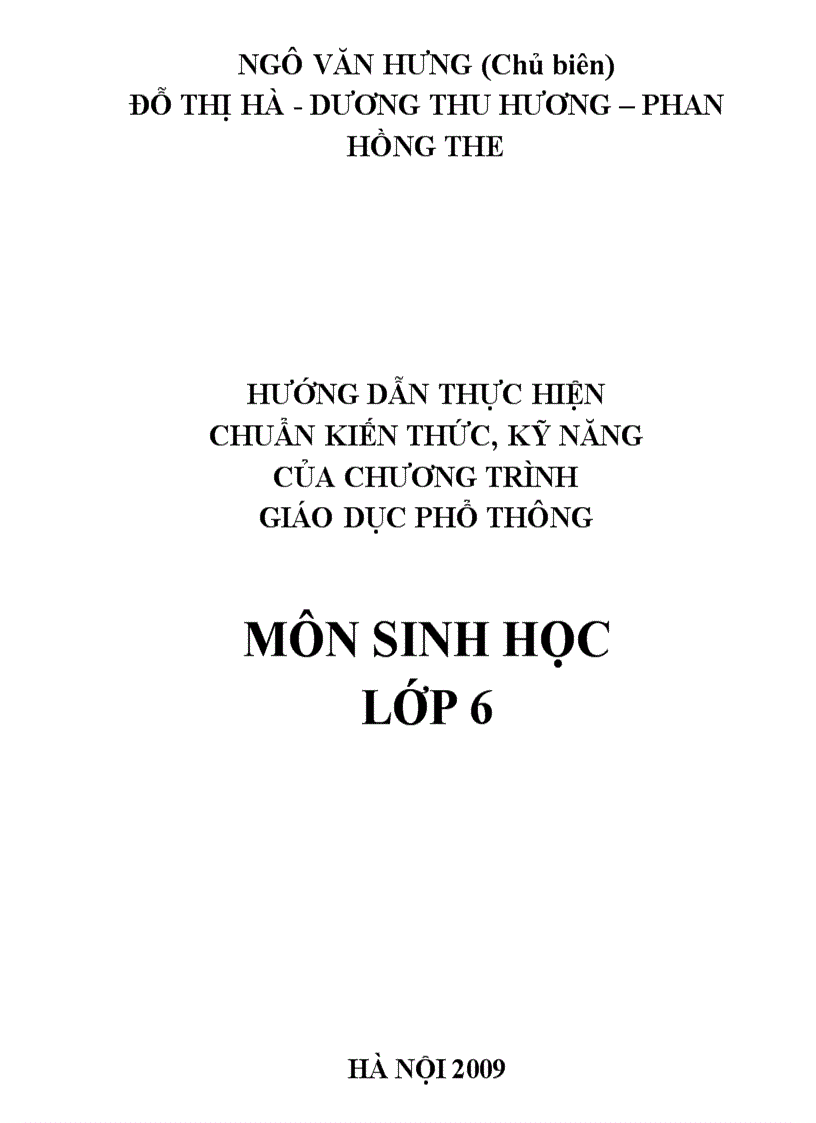 Chuẩn kiến thức kỹ năng môn Sinh học 6