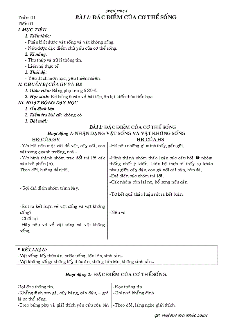 Giáo án sinh học 6 HK I