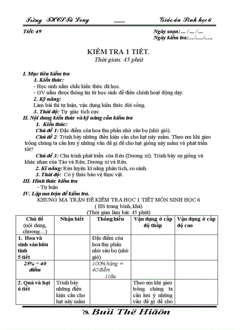 Sinh 6 tiet 49 52 theo chuan co KNS