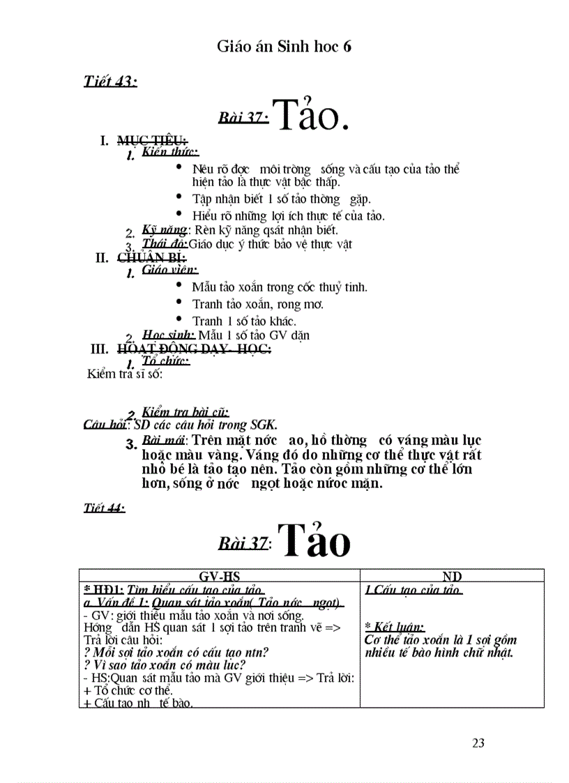 GA Sinh 6 HKII Đúng theo PPCT mới