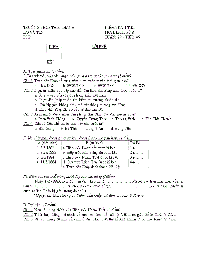 Lịch sử 8 tuần 29