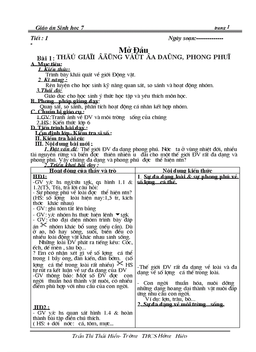 Giao an sinh hoc 7 ca nam 1